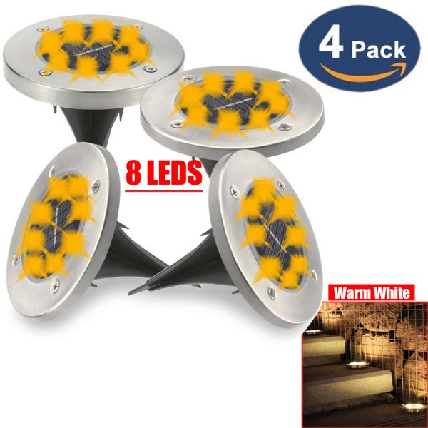 (4pcs)LED lampada solare a da per esterni da giardino in acciaio inossidabile impermeabile da giardino con sensore scuro,luci per paesaggio,cortile,vialetti,area piscina(Luce bianca-la roccia - immagine 2