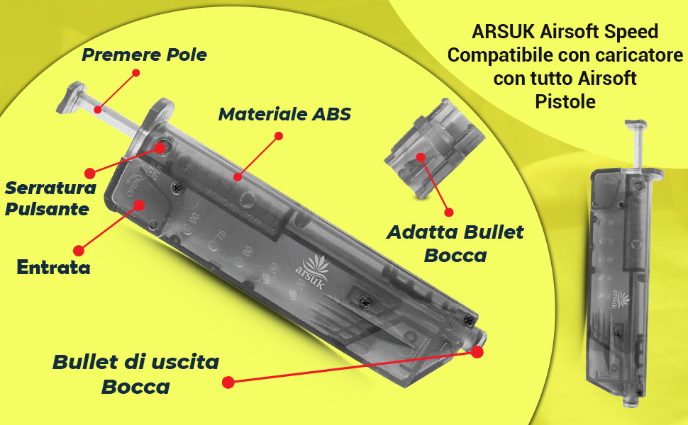 Accessori, Caricatori, 90Rd, Pistola, Paintball, Airsoft, Sport, BB, 6mm, Speed, 4.5mm, 0.20.