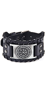 Braccialetto in pelle Viking Vegvisir Campass con rune nordiche