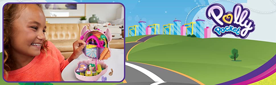 ?Polly Pocket- Cofanetto Lama Music Party con Micro Bambole di Polly e Lila, Accessori, Giocattolo