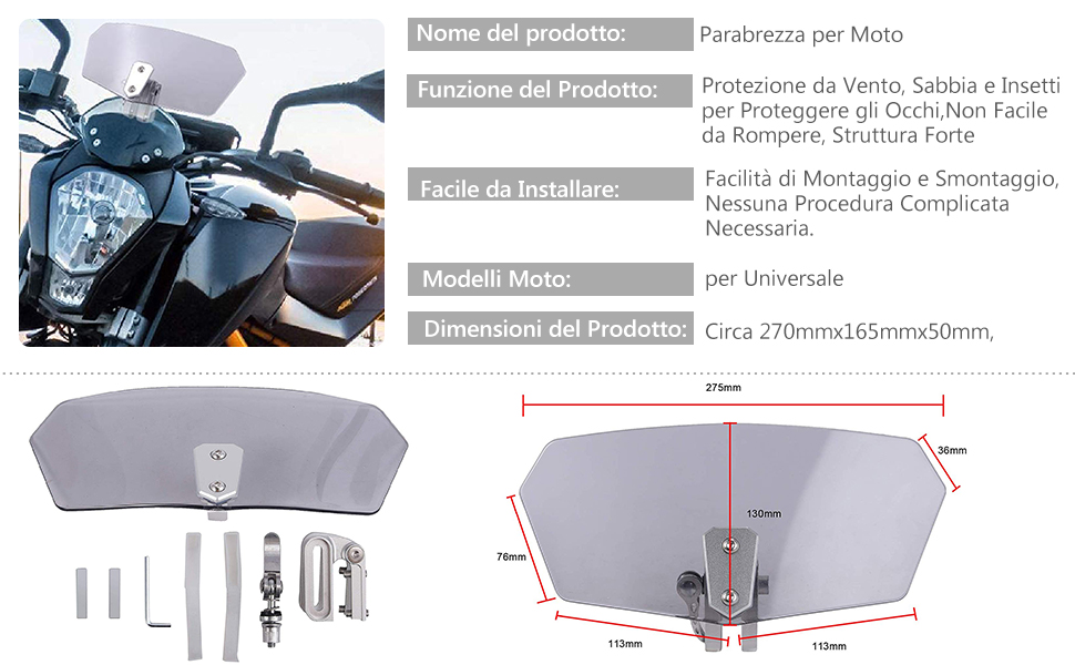  Parabrezza Moto Spoiler di Estensione Parabrezza Deflettore Prolungato dello Spoiler del Parabrezza