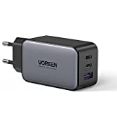 UGREEN Caricabatterie USB C 65W GaN Tech, Alimentatore con 2*USB C + 1*USB A, Caricatore USB da M...