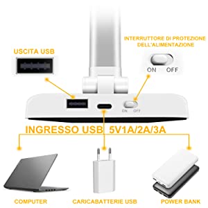 Lampada da Tavolo LED con Porta di Ricarica USB