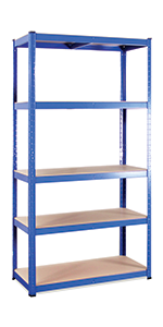 blue shelving unit