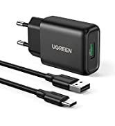 UGREEN Caricabatterie USB 18W con 1M Cavo USB C, Caricatore Quick Charge 3.0, Alimentatore USB da...