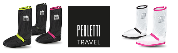 Copriscarpe della collezione Perletti Travel disponibili neri o trasparenti con dettagli colorati
