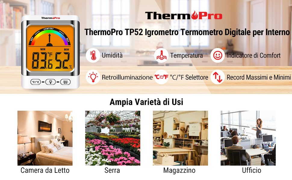 ThermoPro TP52 Termometro Igrometro Interno