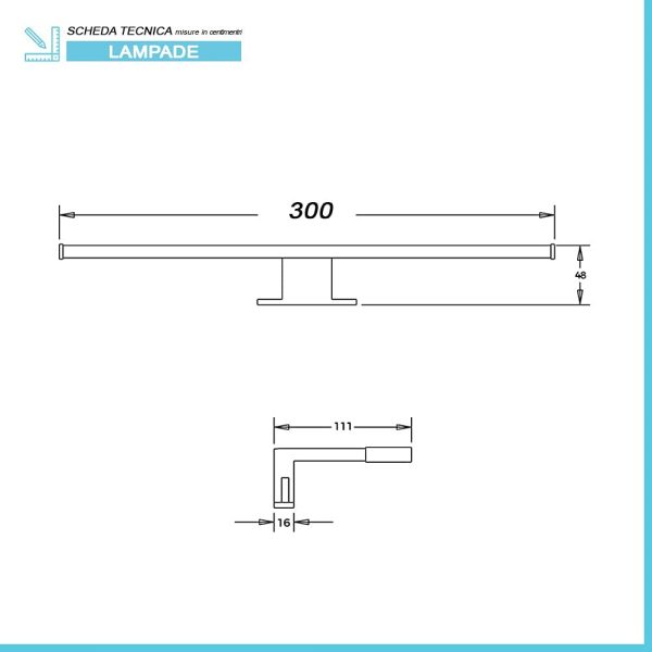 Lampada da specchio a LED per bagno 30cm, doppia modalit?? di installazione, alluminio finitura cromo - immagine 6