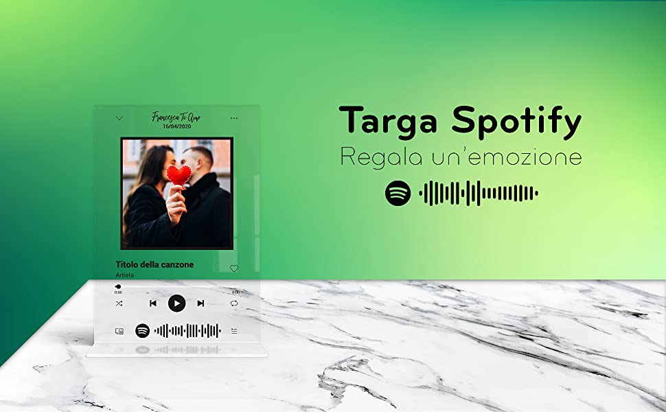 Targa spotify appoggiata su un tavolo di marmo