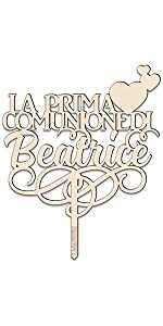 Cake topper prima comunione cuoricini personalizzabile con nome I Maestri