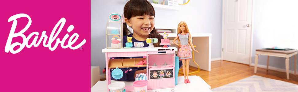 Barbie- Cake Design, Playset Pasticceria con Bambola Inclusa e Accessori Decorazione Torte