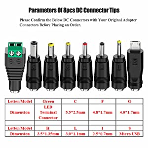 Alimentatore per caricabatterie multi-punta CC alimentatore universale 8 punte per connettori CC