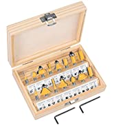 AMTOVL Router Bit Set 15PZ Frese con Codolo 1/4'' per Lavorazione Legno Truciolato MDF 15x Punte ...