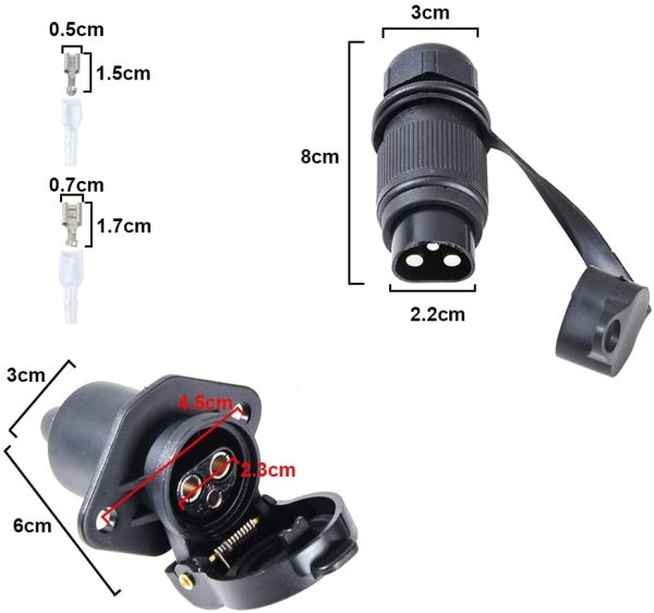 2 Pezzi x Presa Spina 3 Poli Trattore, 12V Spina E Presa 3 Poli Trattore Maschio E Femmina Impermeabile Connettori, Spina a 3 Poli per Trattore Rimorchio Macchine Agricole Camion (2 Pezzi)