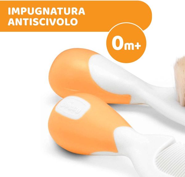 Chicco Set Spazzola e Pettine Capelli per Bambini, Spazzola Neonati con Morbide Setole Naturali, Pettine con Punte Arrotondate, Impugnatura Antiscivolo - Accessori Neonato 0+ Mesi, Arancione - immagine 6