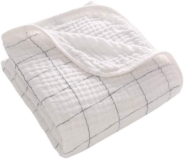 Mussola,150 * 100cm,Coperta in cotone, Telo bagno, Regalo per bambini, Copertura per allattamento,White - immagine 2