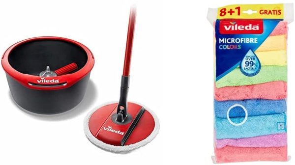 Spin & Clean Spinmop Sistema Lavapavimenti, Nero E Rosso & Microfibre Colors, Panni In Microfibra, Lavabili In Lavatrice, Riutilizzabili, Multicolore, 30X 30 Cm , 8 Pezzi - immagine 3