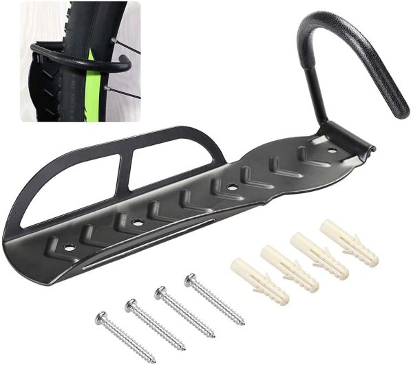 Set 2 Staffe Ganci Porta Bicicletta Bici da Parete Muro Staffa Gancio Supporto Pieghevole in Gomma Salvaspazio per Mountain Bike Superficie Antiscivolo in Acciaio per Casa Cantina Garage - immagine 5