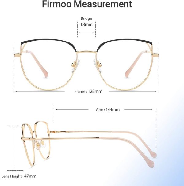 Firmoo Occhiali Occhio di Gatto Luce Blu Bloccanti per il Mal di Testa il Blocco della Cefalea UV, Occhiali Computer Donna (Nero Oro) - immagine 4