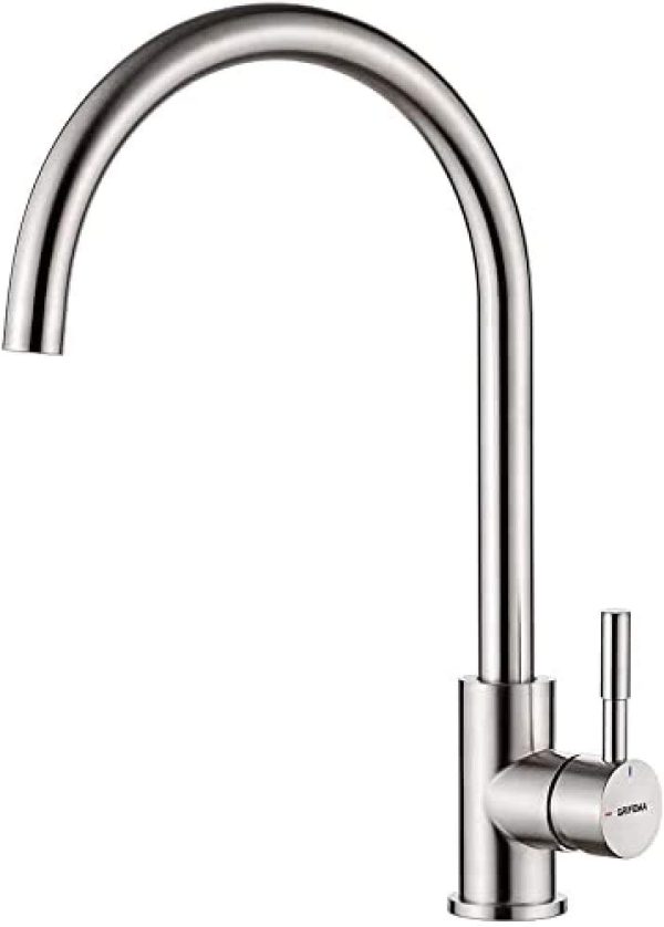 GRIFER??A DE COCINA-G4008 Rubinetto da Cucina in Acciaio Inox con Bocca Alta, Miscelatore Monocomando per Lavello con Beccuccio Girevole a 360 ?? (G3/8 Pollici), Nichel spazzolato/satinato - immagine 8