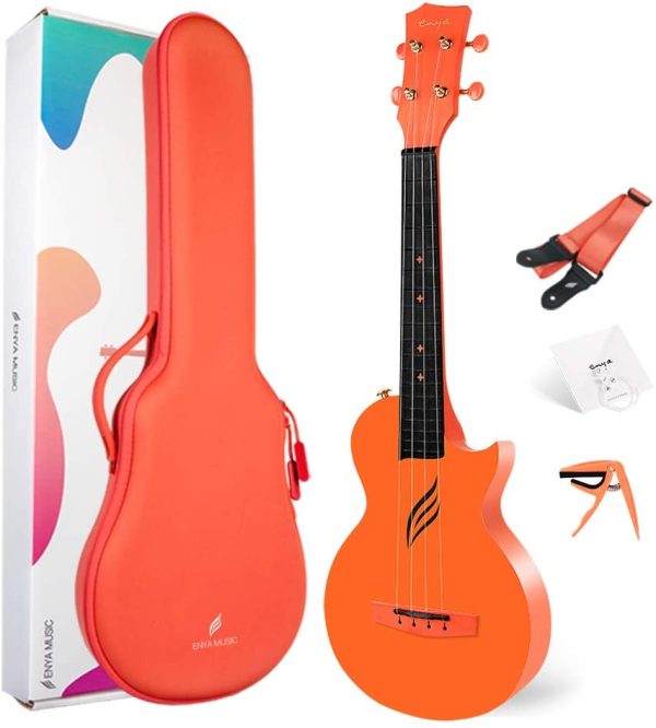 Ukulele Concerto Enya Nova U 23 pollici Ukelele Kit per Professionale e Principianti con tutto il corpo in Fibra di Carbonio,Borsa Imbottita,Tracolla,Capotasto,Corde di Scorta(arancio) - immagine 6