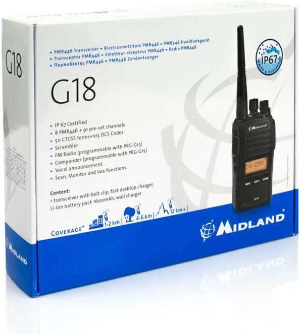 G18 Radio Ricetrasmittente Walkie Talkie - 1 Ricetrasmettitore Semi Professionale, Pacco Batteria Ricaricabile Li-Ion (1600 Mah), Caricabatterie da Tavolo, Adattatore da Muro, Aggancio Cintura - immagine 7