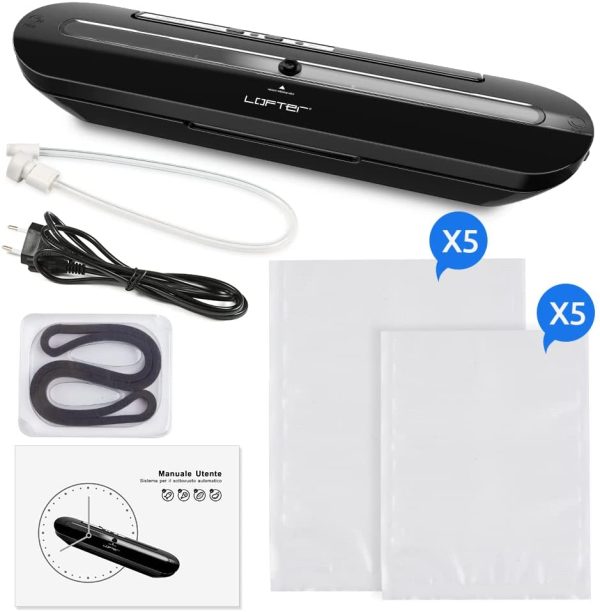 Macchina Sottovuoto per Alimenti Professionale LOFTER Sigillatrice Sottovuoto Automatica Portatile Vacuum Sealer Sigillatore a Vuoto Macchinetta Cibi Sottovuoto con 10 Sacchetti e 1 Tubo (80 watt) - immagine 4