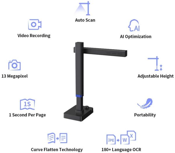 Shine Ultra Scanner per Libri Portatile, 13 Megapixels, Fotocamera per Documenti, Compatibile con macOS e Windows, Cattura la Dimensione Massima A3, - immagine 6