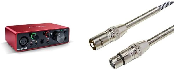 Focusrite MOSC0024 Scarlett Solo 3rd Gen - Interfaccia audio USB da 2 ingressi e 2 uscite, Chitarra/Basso & Amazon Basics Cavo XLR intrecciato per microfono | 3 metri - immagine 4