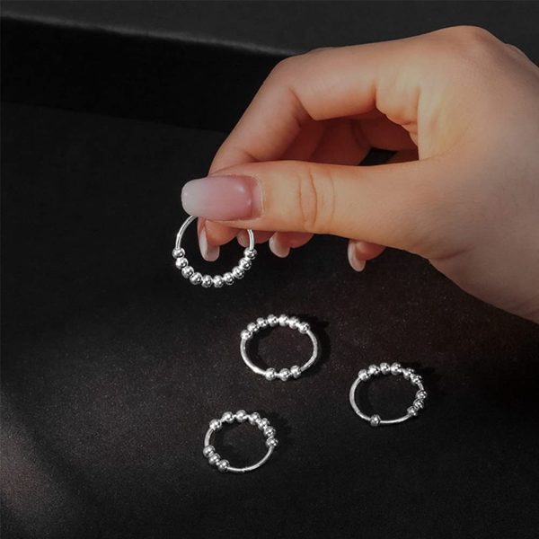 VELESAY Argento Sterling 925 Anelli per Donne Ragazze Anelli Spinner con Perle Anelli Sottili Regolabili Impilabil Fidget Anello Antistress Ruota Liberamente Anelli Donne - immagine 5