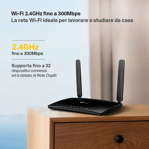 TL-MR6400 Router 4G LTE fino a 150 Mbps/Wireless N fino a 300Mbps, Porta LAN/WAN, Senza configurazione, Antenne Staccabili, Versione 4.0 - immagine 3