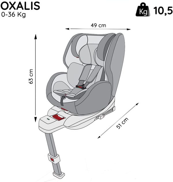 Seggiolino isofix OXALIS giratoria 360?? con gamba stabilizzatrice regolabile - Gruppo 0+/1/2/3 (0-36 Kg) - Migo (Gris oscuro) - immagine 5