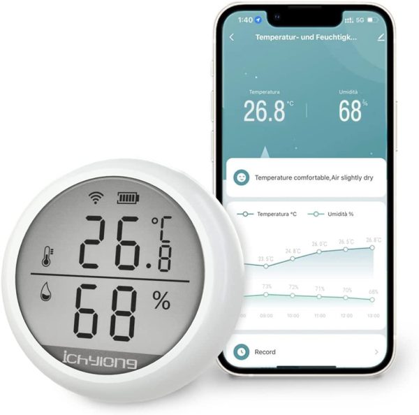 ichyiong Termometro Ambiente Interno, Termometro Igrometro Digitale Wifi, Monitor LCD USB e Batterie, Sensore di Temperatura di Umidit?? Controllo Remoto con TUYA/Google Assistant e Alexa - immagine 3