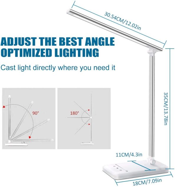 Lampada da scrivania a LED 5W, Lampada da Tavolo con Porta di Ricarica USB, Protezione degli occhi, Touch Control, 5 livelli di luminosit?? 5 Modalit?? di Illuminazione, per Ufficio & Studio, Argento