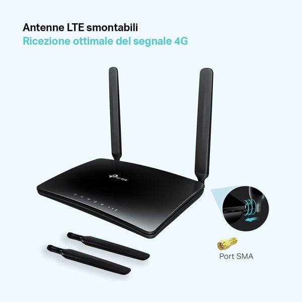 TL-MR6400 Router 4G LTE fino a 150 Mbps/Wireless N fino a 300Mbps, Porta LAN/WAN, Senza configurazione, Antenne Staccabili, Versione 4.0