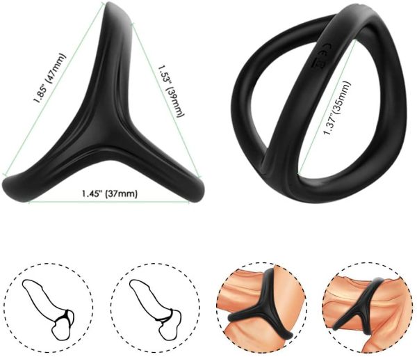 Anelli Pene,Glisdon 3 in 1 Anelli Pene Ritardanti,Ritardare L'eiaculazione Precoce e Aumenta la Potenza per L'erezione Anello Fallico Triangolo per la Stimolazione di Coppia Giocattoli Sessuali - immagine 3