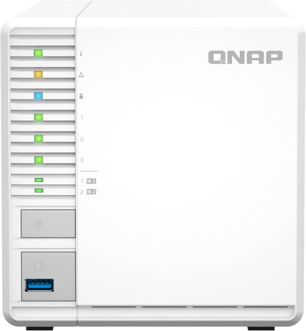 QNAP - Case per Nas DT TS-364-4G, con 3 alloggiamenti, 4 GB di RAM, processore Intel Celeron 4-Core, Nas 2,5 GbE con Cache SSD M.2 per l??Esecuzione di Macchine virtuali