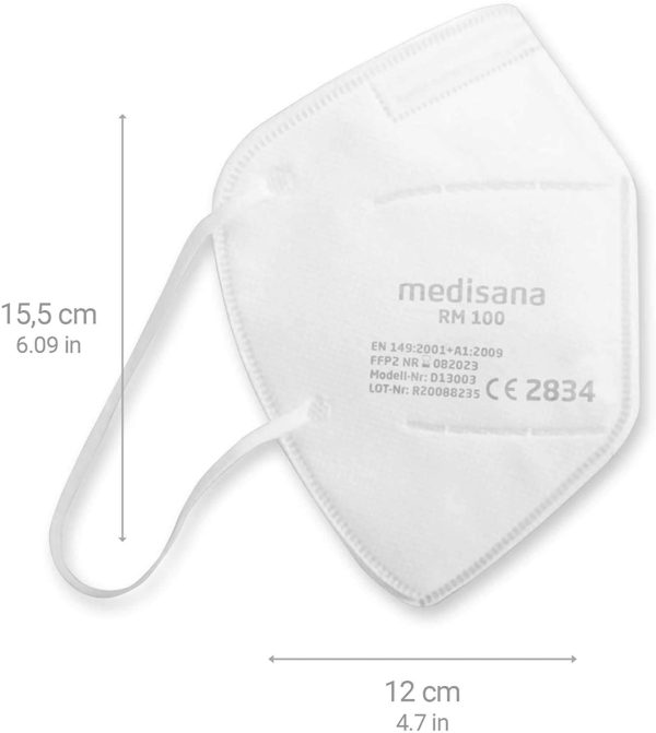 Medisana FFP2 Maschera di Protezione Respiratoria, Maschera Antipolvere RM 100, 10 pezzi, in Sacchetto PE con Clip, Certificato CE2834, EU 2016/425, Testato T??V - immagine 2