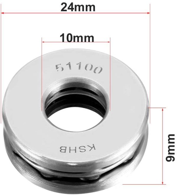 51100 Spinta Sfera Cuscinetti 10mm x 24mm x 9mm Cromo Acciaio ABEC3 Singolo Riga Rullo - immagine 2