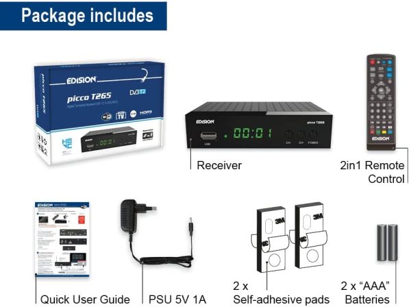 Decoder DVB-T2 HD EDISION PICCO T265 Ricevitore Digitale Terrestre Full HD DVBT2 H265 HEVC 10 Bit Bonus TV, FTA, USB, HDMI, SCART, Sensore IR, Supporto USB WiFi, Telecomando Universale 2in1, Main 10 - immagine 6