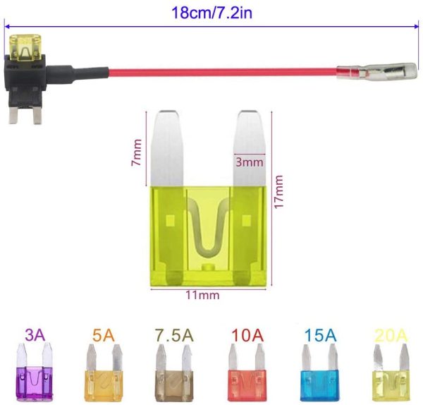 ACS 12V-24V Portafusibili a Lama con 16AWG Filo, Piccolo Dimensioni ADD-a-Circuit Fusibili Tap, con 6pcs Fusibili a Lama (3A/5A/7.5A/10A/15A/20A) e Estrattore di Fusibili (Confezione da 4) - immagine 8