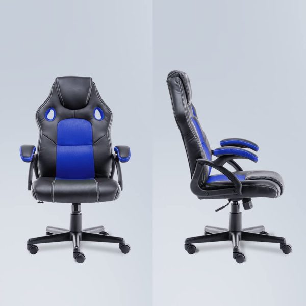 play haha. Sedia da Ufficio Girevole, in Stile Racing, Girevole, ergonomica, con Supporto Lombare, in Similpelle, Regolabile, con Sollevamento a Gas, Testato SGS (Blu) - immagine 5