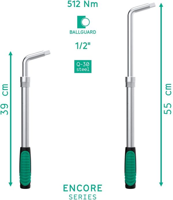 Set di 4 chiavi telescopiche per dadi ruota. Con inserti da 17/19 mm e 21/23 mm e chiave per pneumatici allungabile I motorino da 0,5 pollici I incl. custodia WIESEMANN 1893 I 80249 - immagine 2