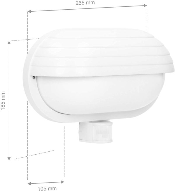 MUSAM E27 Lampada da Esterno con Sensore di Movimento -- Fino a 60W -- IP44 -- Impermeabile (lampadina Acquistata Separatamente) (Bianco) - immagine 2