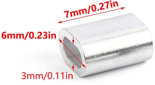 100 Pcs Ghiere in Alluminio Cavo Fune manicotti in alluminio Clip Boccole,clip,maniche,ovali morsetti in alluminio per fune,connettori cavi metallici(0.07 inch/2mm) - immagine 6