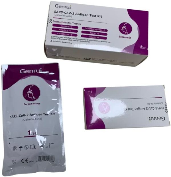 Genrui 5 Kit di Test Rapidi Nasali (oro colloidale) per l'antigene del Nuovo Coronavirus (COVID-19) per auto-test Test antigenico professionale per profani(5)