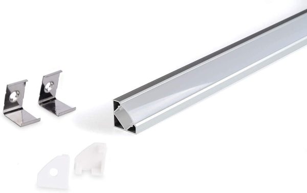 KingLed - Profilo in Alluminio Angolare 45 Gradi da 1 Metro Modello 007 con Cover Opaco Per Striscia Led Cod 1242 - immagine 6