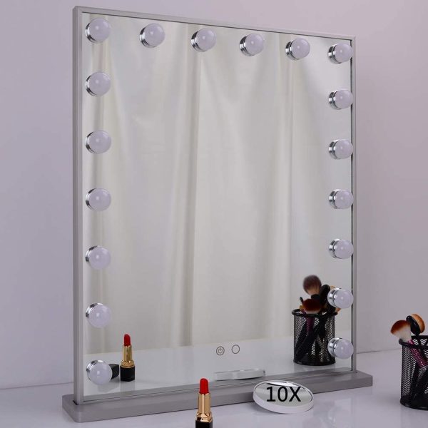 Specchio da Trucco Hollywood Specchio da toeletta con luci a LED 18 Pezzi Specchio da Parete con Specchio 10x ingranditore e Smart Touch Screen Specchietto da Toilette (Argento 52 * 61cm) - immagine 9