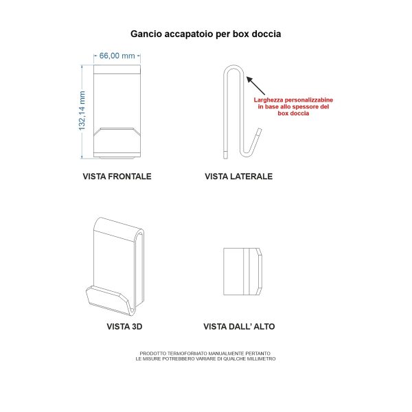 Agplex - Gancio asciugamani per anta doccia in vetro acrilico trasparente - Appendi accappatoio ad incastro su cabina doccia - Spessore box personalizzabile