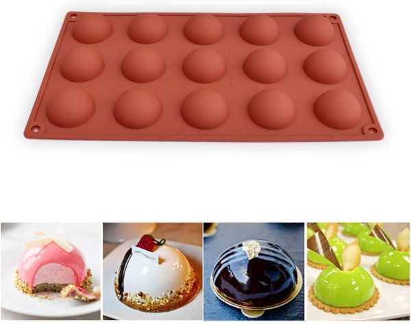 homEdge Stampo in silicone a semisfera da 15 cavit?? piccola, confezione da 3 stampi da forno per fare cioccolato, torta, gelatina, mousse a cupola - immagine 2